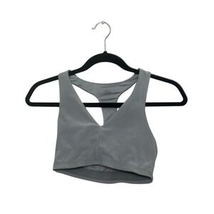 Alo Yoga Womens Gray Racerback V-Neck Airbrush Real Sports Bra Size Small